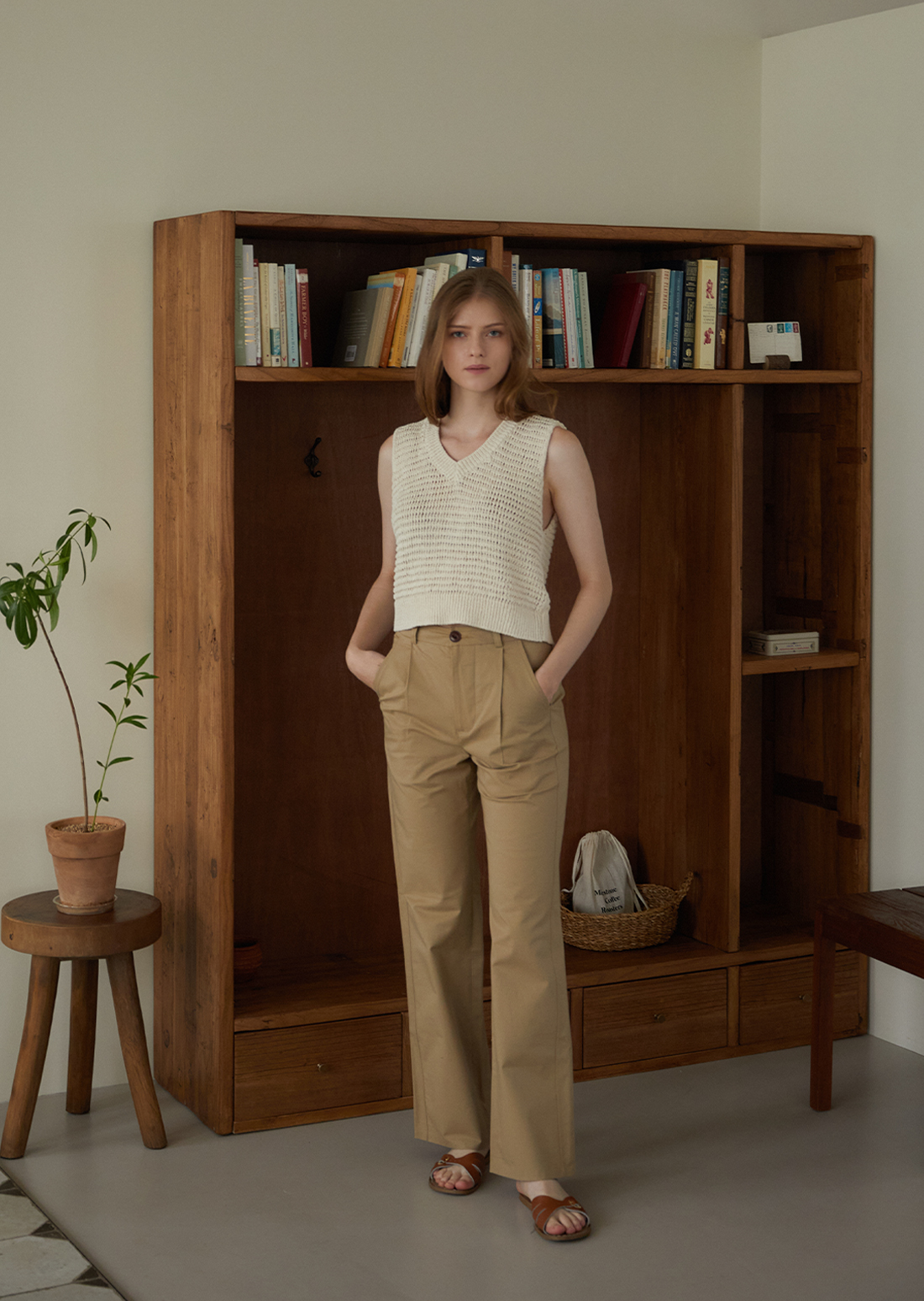 Side-Line Cotton Pants (Beige)