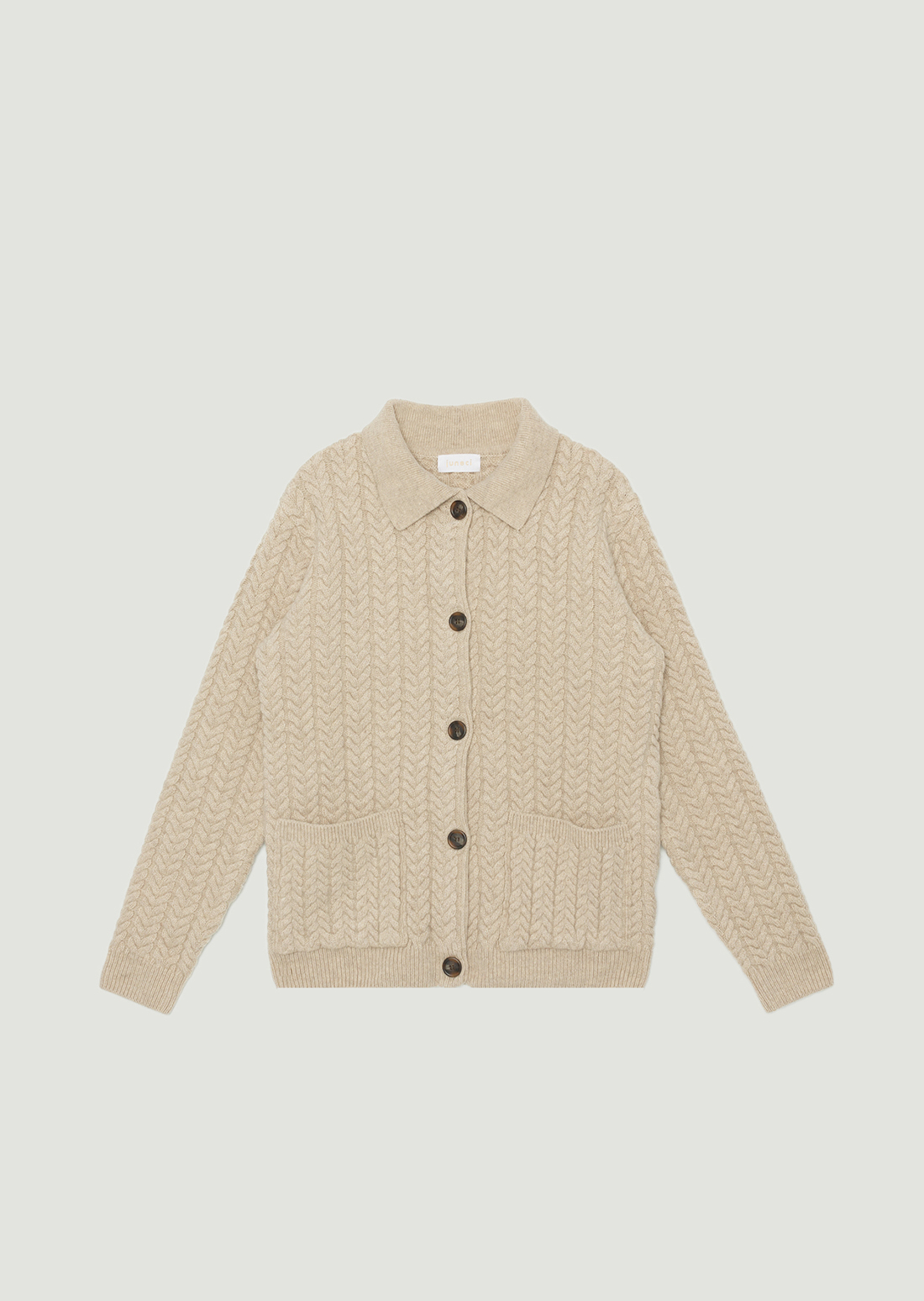 JQ Cashmere Wool Cable Cardigan (Beige)